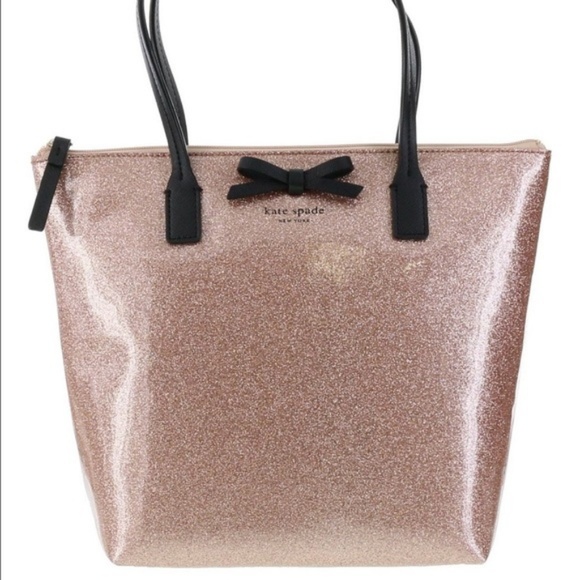Kate Spade Rose Gold Glitter Handbag with Bow - Picture 2 of 8
